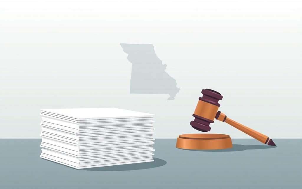 A Clean, Minimalist Illustration Depicting The Key Steps Of The Dissolution Process In Missouri. In The Foreground, A Stack Of Legal Documents And Forms, Meticulously Organized, Symbolizing The Administrative Requirements. In The Middle Ground, A Gavel And A Representation Of The State Of Missouri, Indicating The Judicial Oversight. The Background Features A Simple, Calming Gradient, Placing The Focus On The Essential Elements. The Lighting Is Soft And Diffused, Creating A Sense Of Professionalism And Gravitas. The Overall Composition Conveys A Clear, Step-By-Step Approach To Navigating The Divorce Proceedings In Missouri. A Clean, Minimalist Illustration Depicting The Key Steps Of The Dissolution Process In Missouri. In The Foreground, A Stack Of Legal Documents And Forms, Meticulously Organized, Symbolizing The Administrative Requirements. In The Middle Ground, A Gavel And A Representation Of The State Of Missouri, Indicating The Judicial Oversight. The Background Features A Simple, Calming Gradient, Placing The Focus On The Essential Elements. The Lighting Is Soft And Diffused, Creating A Sense Of Professionalism And Gravitas. The Overall Composition Conveys A Clear, Step-By-Step Approach To Navigating The Divorce Proceedings In Missouri.