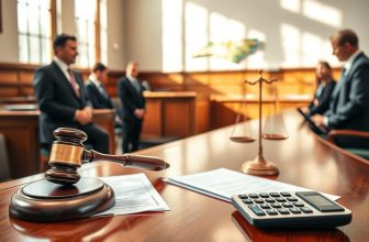 A serene, sun-dappled courtroom interior, with soft natural lighting filtering through tall windows. A wooden gavel rests on a polished mahogany bench, symbolizing the scales of justice. In the foreground, a set of legal documents and a calculator represents the equitable distribution of assets, while a map of North Carolina on the wall suggests the local context. The atmosphere conveys a sense of order, fairness, and the careful consideration of complex financial matters. Lawyers and clients confer in quiet discussion, their expressions focused on reaching a mutually agreeable resolution.